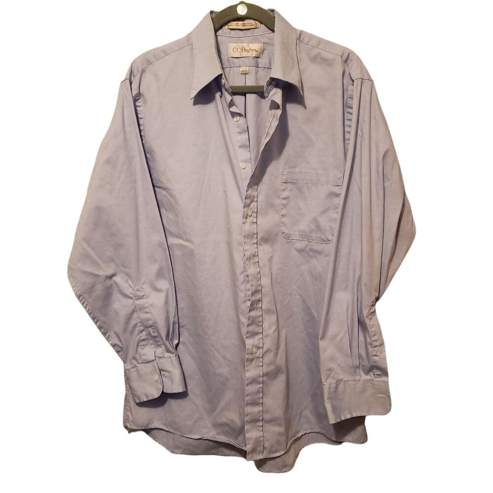 CC Hughes Mens Sz 16.5 Blue  Solid Long Sleeve Dress Shirt